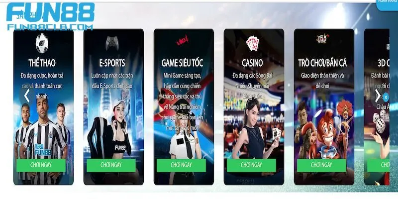 Danh sách các phiên bản game tại Fun88